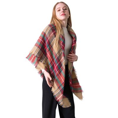 China 2021 Dobby Classic Grid Plaid Knit Cape Autumn Wholesale Winter Knitting Scarf For Women for sale