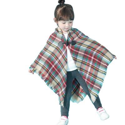 China New Designer Acrylic Oversize Shawl Long New Styles Kids Cape Shawl Kids Plaid Blanket Scarves With Loop Coat for sale