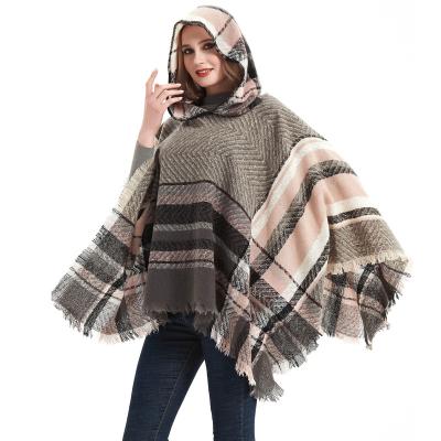 China Hot sale travel dobby cape coat for women oversized shawl hooded scarves cape warm shawl for women for sale