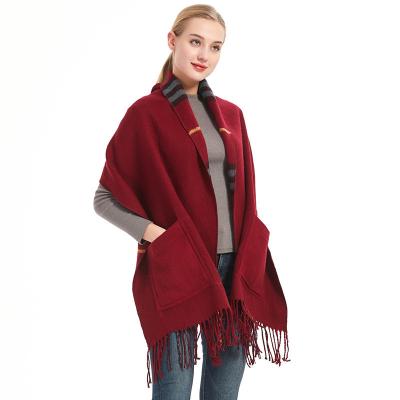 China 2021 new style dobby winter cape oversized shawl for women hot sale shawl with pocket for sale