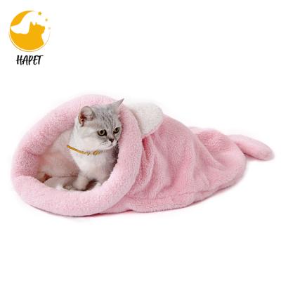 China Cat Sleeping Bag Fleece Soft Viable Heated Cat Beds Snuggle Sack Washable Blanket Mat Kitty Sack for sale