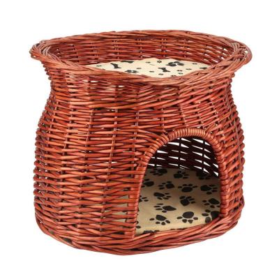 China 2 Viable Layers of Cat Bed Wicker Cat Pet Sleeping Chamber Cat Basket Bed Cave Handmade with Soft Cusions for sale