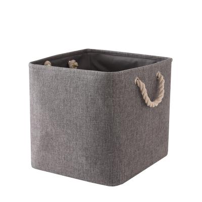 China Sustainable Decorative Collapsible Basket Square Shape Storage Bin Canvas Basket Organizer With Handles For Stuff Storage for sale