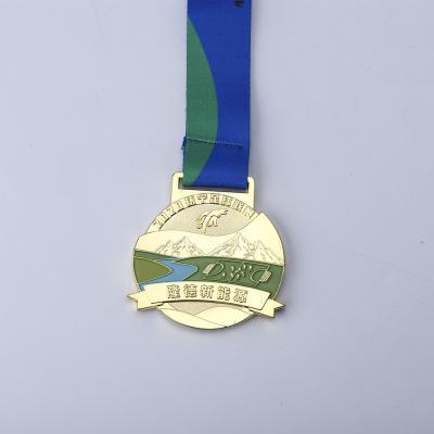 China Sports Souvenir Medal Zinc Alloy Custom Gold Plated Running Marathon Award Medal With Sublimation Ribbon for sale