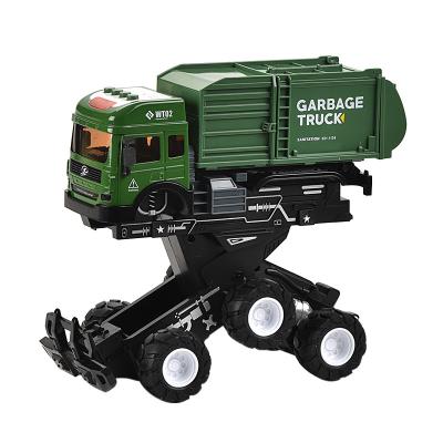 China Pop Up Chassis City Sanitation Alloy Toy Truck Inertia Chassis Pop Up And Colliding Garbage Toy Truck Deformation With Sounds And Lights for sale