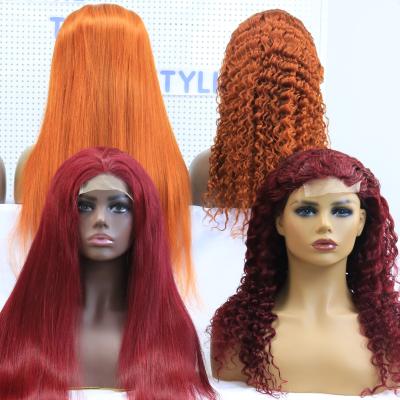 China Yellow Orange Purple Green Red Pink Blue White Colored Body Wave Blonde 613 Full Lace Wigs Pre Plucked Transparent Lace Wigs for sale