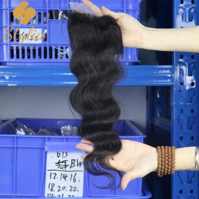 China Stylia Hair 4X4 5X5 Pre Plucked Brazilian Hair Lace Frontal Closure Hd Lace Net Closure Headband SA-004 for sale