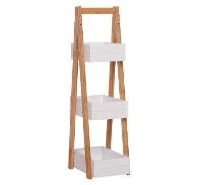 China Sustainable Bathroom Shower Frame Floor 3 A Bamboo Freestanding Storage Shelf for sale