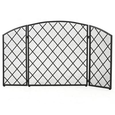 China Hot Sale 3 Panel Black Iron Folding Fireplace Screen with Doors in Fireplace Sets and Accessories Modern Design Indoor Folding for sale