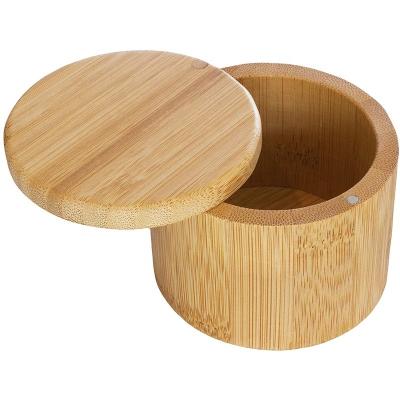 China 2021 China Healthy And Environmentally Friendly Bamboo Salt Box , Bamboo Storage Box With Rotating Lid for sale