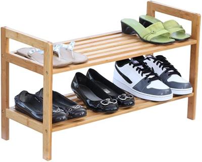 China (Other) Adjustable Natural Bamboo 2 Layer Removable Shelf Shoe Rack Shoe Rack for sale