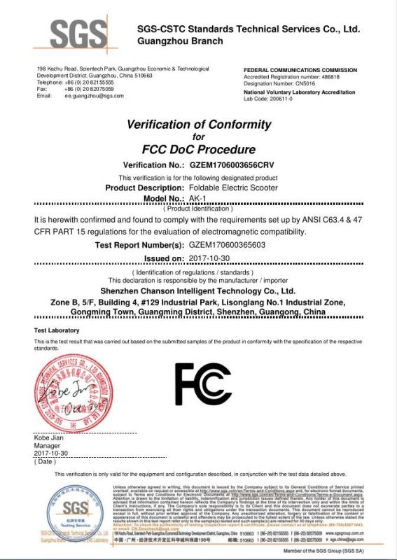 FCC - Shenzhen Chanson Intelligent Technology Co., Ltd.