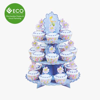 China Shopping Mall New Design Three Tiers Cardboard Cupcake Paper Display Stand For Wedding for sale