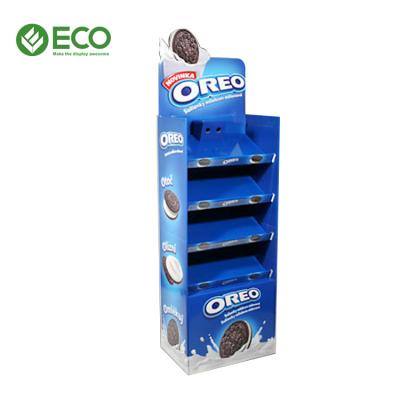 China Customized Customized Cardboard Floor Display Rack Food Cookies Display Stand For Supermarket for sale