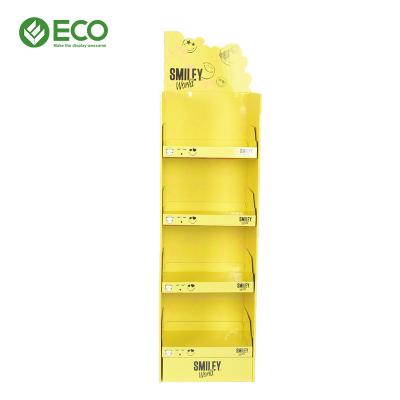 China Recyclable Supermarket Cardboard Stand Recyclable Custom Printing Food Snacks Candy Retail Floor Display Stand for sale