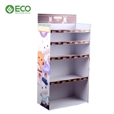 China Recyclable Wholesale Supermarket Corrugated Display Rack Corflute Doll Floor Cardboard Display Stand for sale