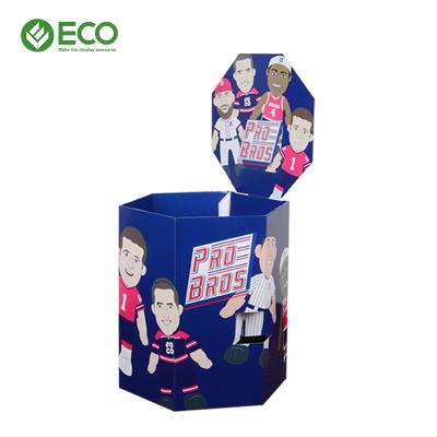 China Customized Shopping Mall Floor Display Box Trash Display Cardboard Trash Bin Paper Cardboard Rack for sale