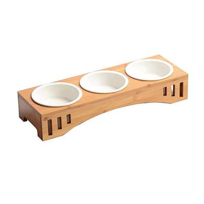 China Sustainable High Quality High Grade Solid Bamboo Pet Bowl Cat Food Raised Bowl for sale