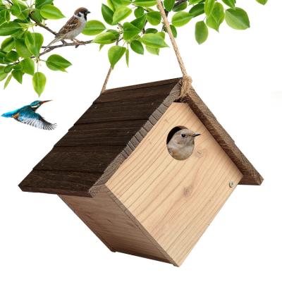 China Sustainable Customization Finely Designed House Shapes Hanging Wooden Bird House Aviary for sale