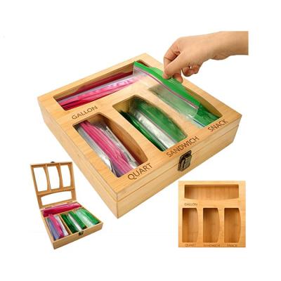 China Best Selling Sustainable Bamboo Wooden Hand Finely Polished Durable Wooden Ziplock Bag Storage Organizer for sale