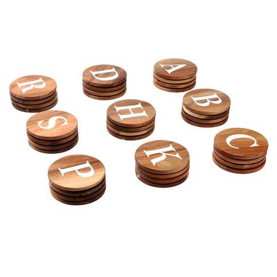 China Wholesale Natural Viable Drink Coaster Hot Pad Round Letter Coaster Solid Wood Factory Wooden Cup Coaster for sale