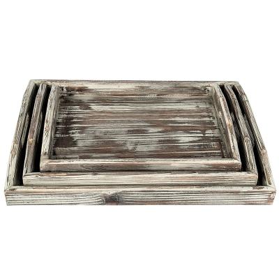 China Eco-Freindly Handcrafted Rustic Large Real Wood Stool Tray Decorative Serving Tray for sale