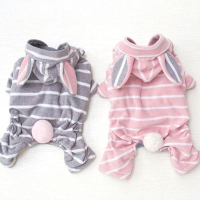 China Viable Ruby Ear Rabbit Print Striped Dog Overalls Rompers Pet Costumes For Dogs for sale