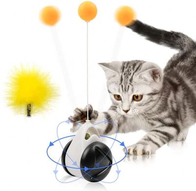 China Confirmed No Chasing Need Stimulate Hunting Pet Cat Teaser Toys Interactive Kitten Self Rotating Catnip Wand Feather Ball Balance for sale