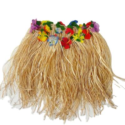 China Festival Decoration Factory Direct Nature Raffia Grass Skirt with Faux Flower for Halloween Party Decoration Party Supplies for sale