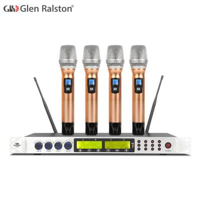 China Headset microphone Glen Ralston One drag professional pll four UHF wireless microphone with 400 frequencies to choose for sale