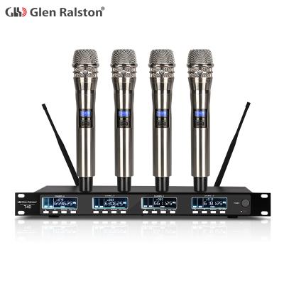 China Sound Canceling Glen Ralston UHF 4 Channels Wireless Microphone System For Stage KTV Personal Show for sale