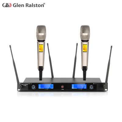 China 500 Meters In Open Space Glen Ralston High Quality UHF Dual Channels Cheap Professional Wireless Microphone for sale