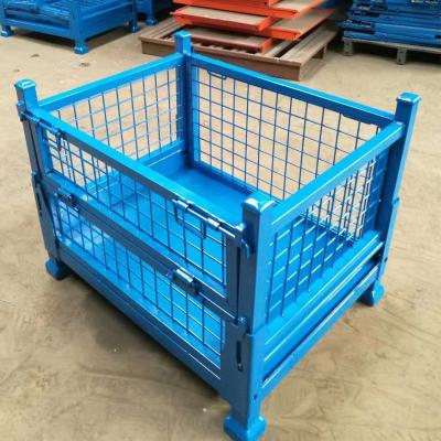 China Heavy Duty Collapsible Folding Stackable Metal Pallet Box Warehouse Storage Cage for sale