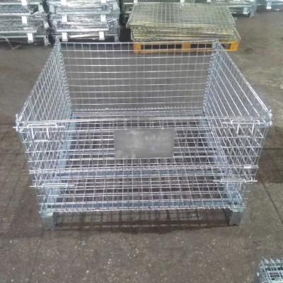 China Foldable Heavy Duty Galvanized Collapsible Wire Mesh Containers With Caster Wheels for sale