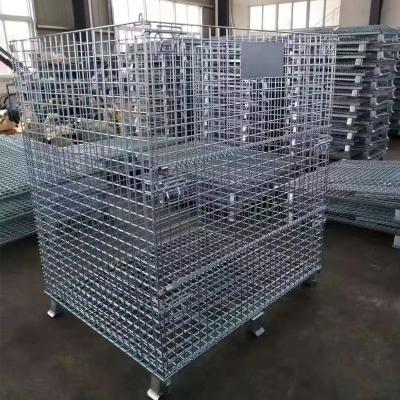 China Stackbare galvanisierte Lagerfläche Klappnetzbehälter mit optionalen Rädern zu verkaufen