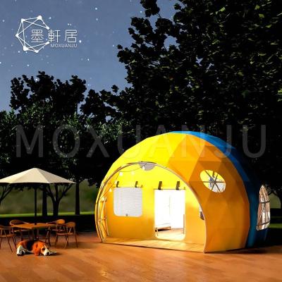 China Extended Type Steel Geo Dome Glamping Hotel Large Family Backyard Tent With Private Bathroom for sale