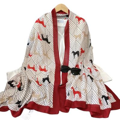 China Fashion Hot Selling Lady Scarves Trendy Design Scarf Hijabs Luxury Horses Print Long Silk Felling Scarves For Lady for sale