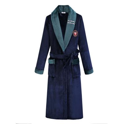 China Soft Skin Sell Well New Type Dark Navy Green Collar Mens Bathrobe Flannel Bathrobes for sale