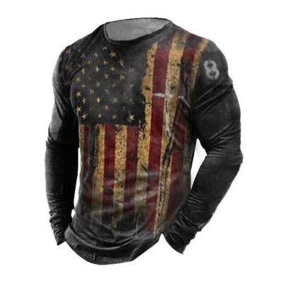 China Large Print Loose Round Neck Long Sleeve Anti-Wrinkle Wholesale Custom Men's Cotton Sleeve T-Shirt for sale