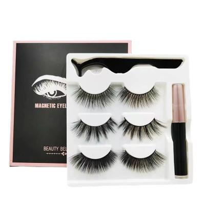 China Long Natural Manufacturers Wholesale Three Pairs Magnetic Mascara False Eyelash No Magnetic Eyelash Magnetic Eyelash Iron Adhesive for sale