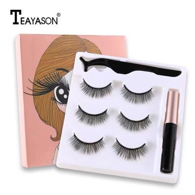 China Long Natural Manufacturers Wholesale Three Pairs Magnetic Mascara False Eyelash No Magnetic Eyelash Magnetic Eyelash Iron Adhesive for sale