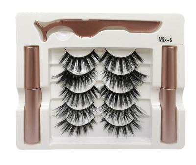 China Long 2022 natural five pairs of false eyelashes wholesale manufacturers natural magnetic eyeliner set for sale