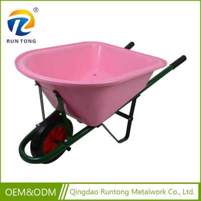 China Cute Metal Durable Steel Frame Rubber Handle Pink Wheelbarrow Wheelbarrow for sale