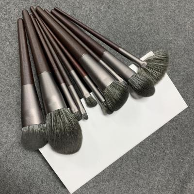 China 10 Pcs Wooden Handle Makeup Brush Set Gray Custom Logo Makeup Brush Skin-friendly Makeup Brush Wholesale for sale