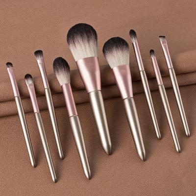 China Skin-Friendly Most Popular 9Pcs Makeup Brush Set For Face Vegan Rose Golden Makeup Brush Wooden Handle Eye Brush Set Makeup for sale