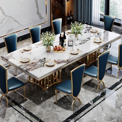 China European modern style stainless steel shell edge light luxury handmade natural marble dining table and chair convertible for sale