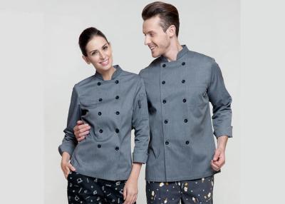 Chine Le gris a personnalisé les chemises faites sur commande de travail, uniforme en chef de cuisinier de Breasted de double mince d'ajustement à vendre