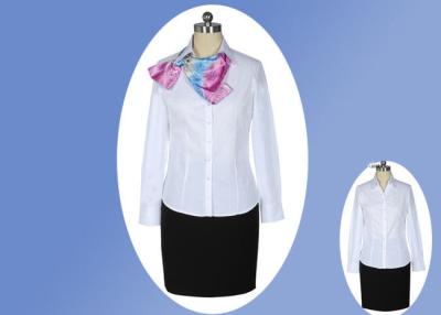 China Casual V Neck Office Work Uniforms , White Lapel Collar Womens Work Uniforms for sale