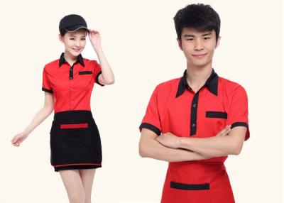 China Red And Black Color Restaurant Staff Uniform Cotton New Polo Style For Waitresses for sale