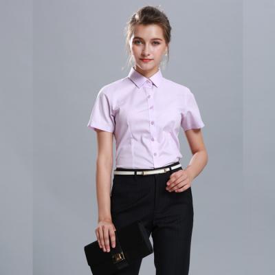 China Short Sleeve Fashionable Ladies Work Uniforms Polyester Cotton Spandex Material for sale